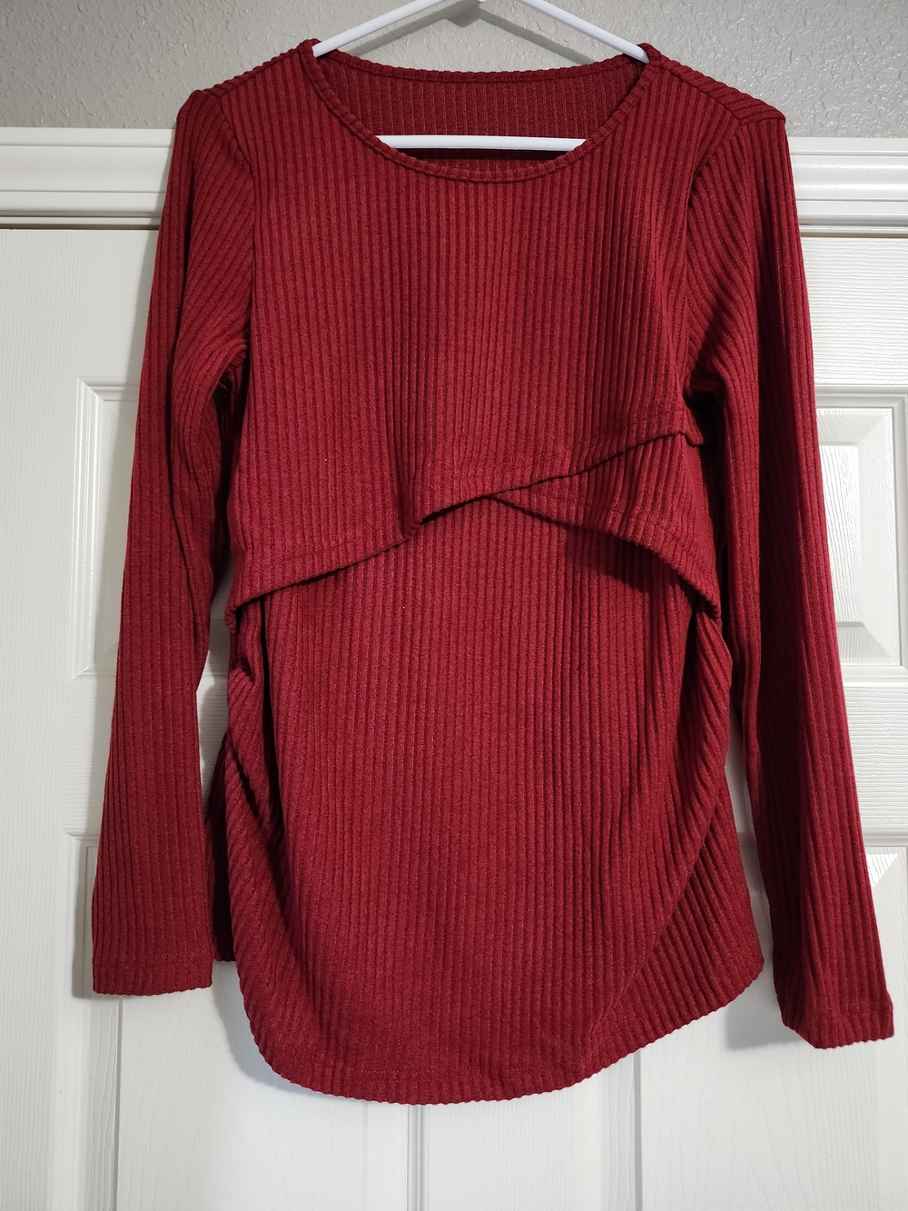 Ribbed Red Long Sleeve Layered Top - Maternity / Nursing